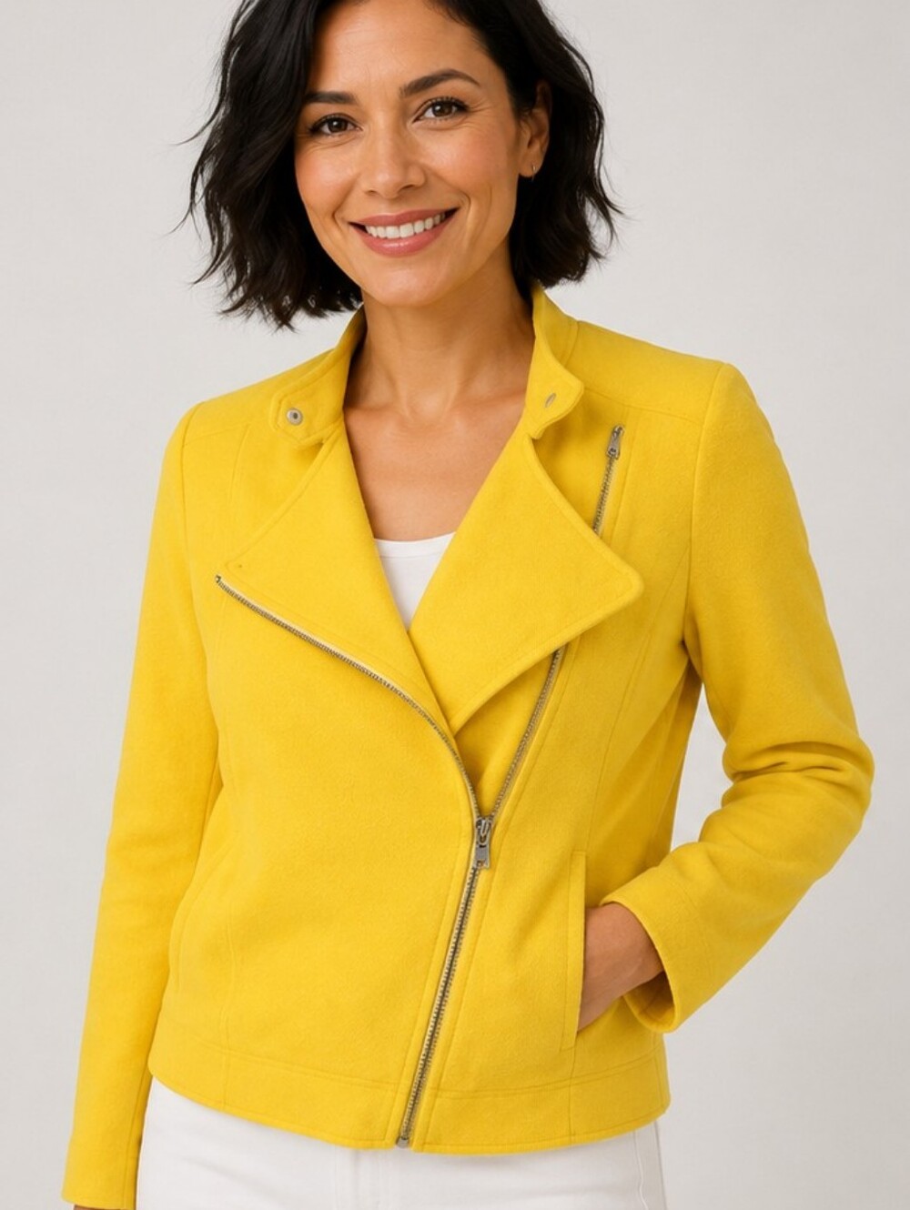 Lauren Ralph Lauren Moto Jacket Canary Yellow Asymmetrical Zip Size Large